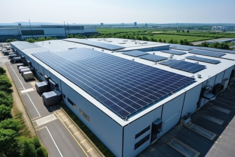 Solar PV for manufacturers - Crean energy solar cell on roof mega factory.