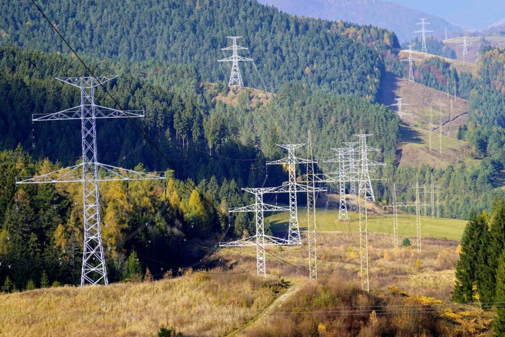 power lines set up in forest representing future of grid