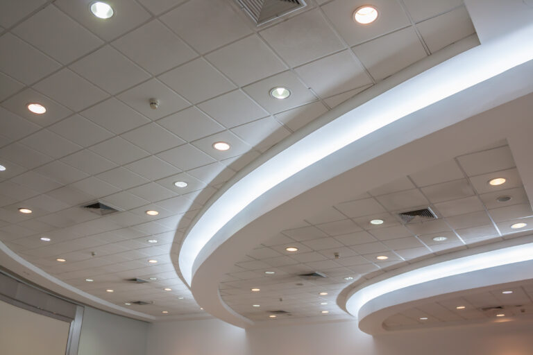 white panelled ceiling with led spotlights