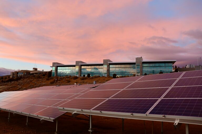 solar panels at dusk