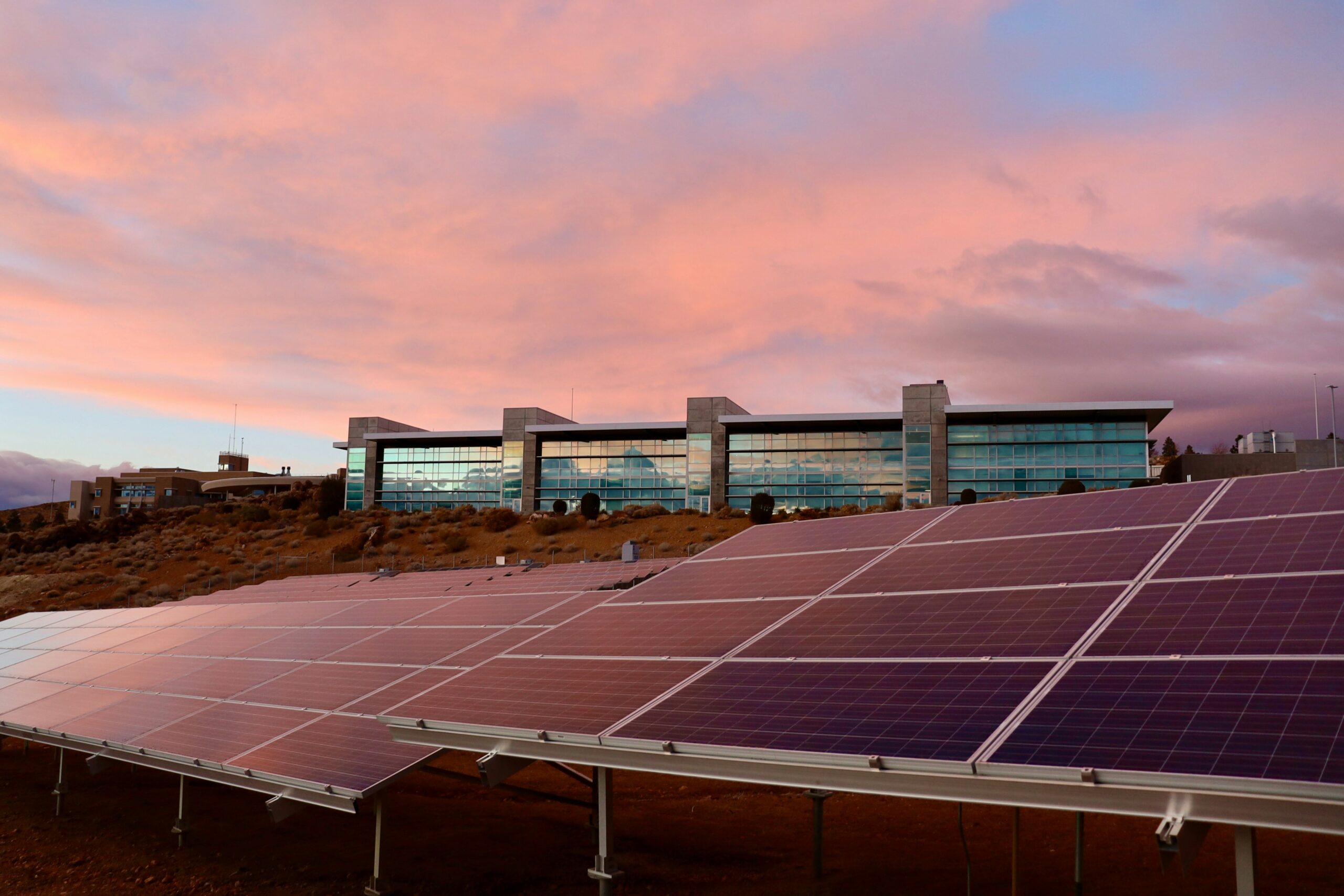 solar panels at dusk